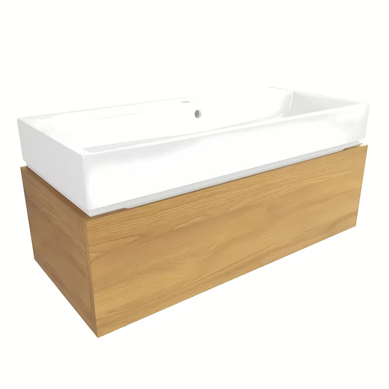 Viseća kupaonski ormarić SAT Feel s keramičkim umivaonikom u dekoru medni hrast