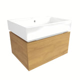 Viseća kupaonski ormarić SAT Feel s keramičkim umivaonikom u dekoru medni hrast