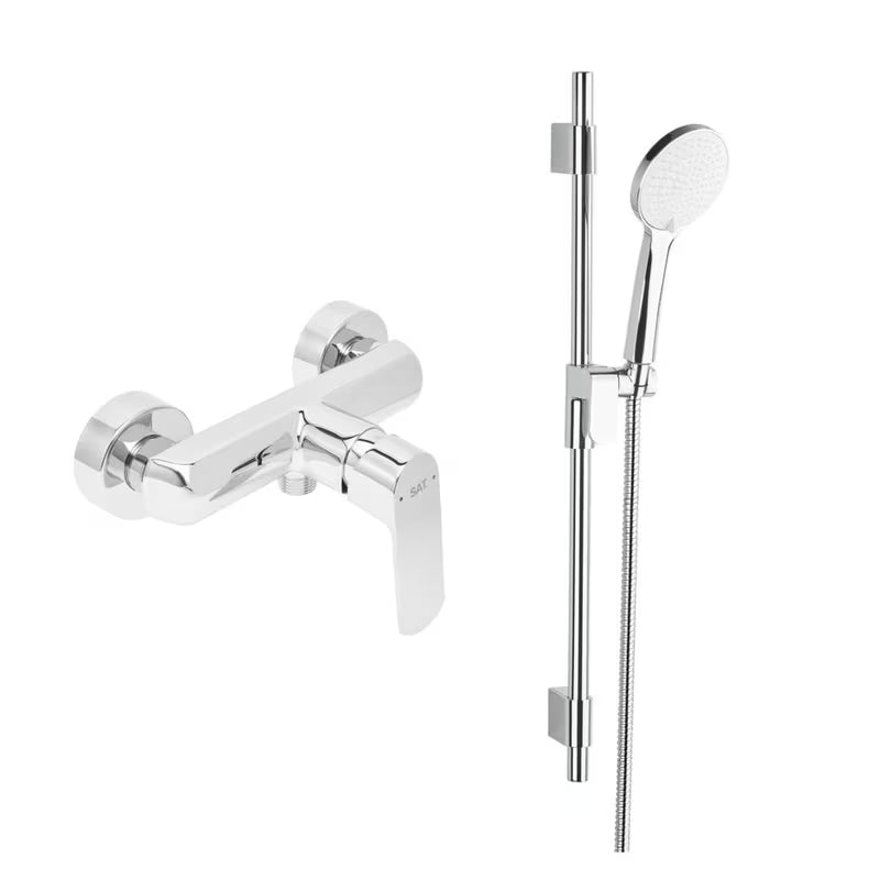 Kromirana zidna jednoručna baterija miješalica za tuš SAT Feel s tuš setom i ručnim tušem