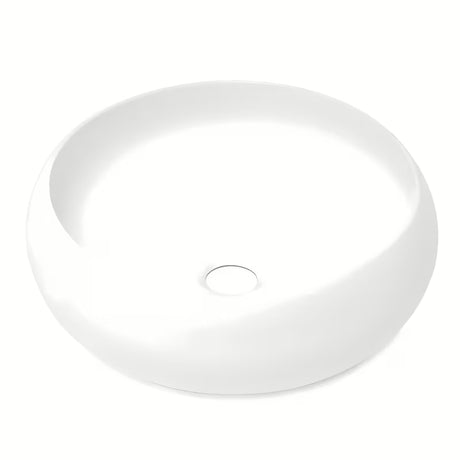 Okrugli keramički umivaonik na ploču SAT Feel u mat bijeloj boji, promjera 36 cm.