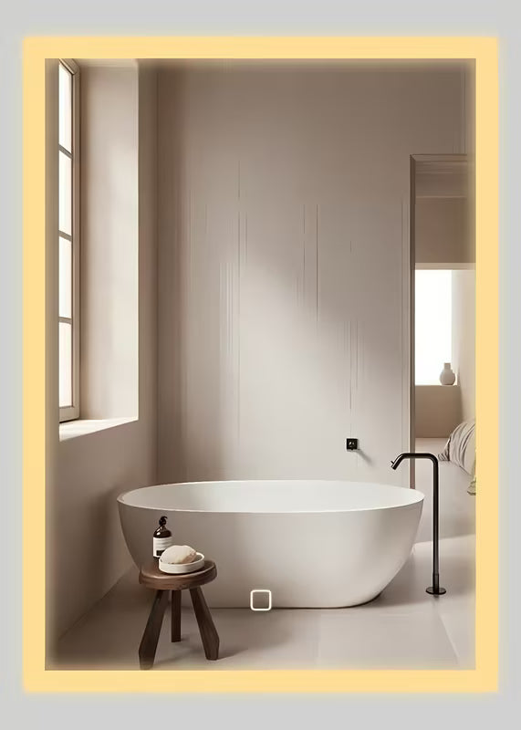 Bijelo pravokutno ogledalo SAT Feel 50x70 cm s LED osvjetljenjem i sa senzorskim upravljanjem