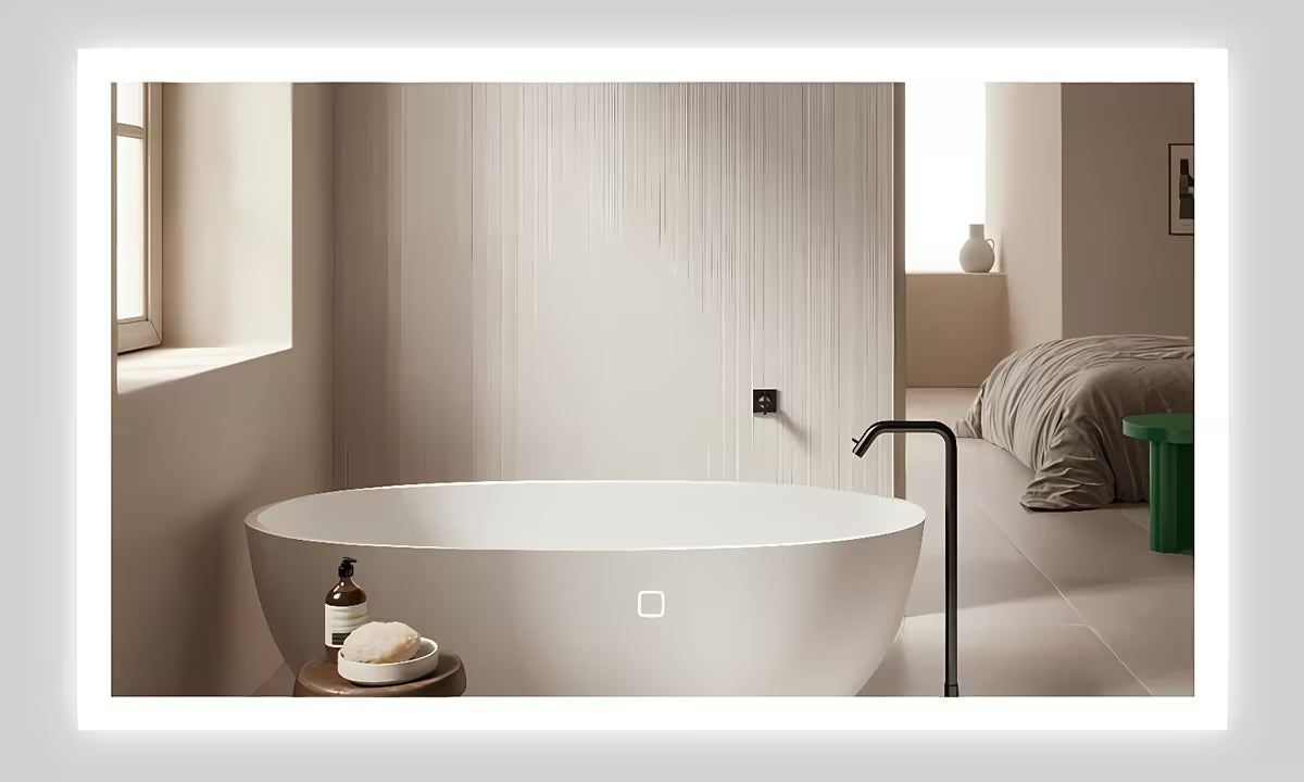 Bijelo pravokutno LED ogledalo SAT Feel 60x100 cm sa senzorom i odabirom triju boja svjetla.