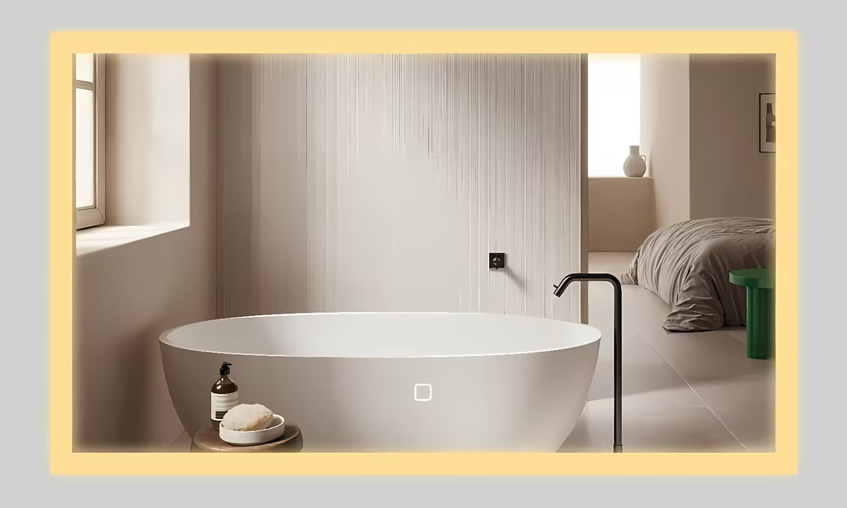 Bijelo pravokutno LED ogledalo SAT Feel 60x100 cm sa senzorom i odabirom triju boja svjetla.