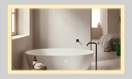 Bijelo pravokutno LED ogledalo SAT Feel 60x100 cm sa senzorom i odabirom triju boja svjetla.