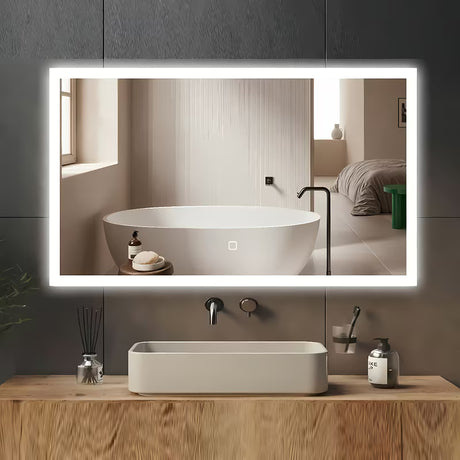 Bijelo pravokutno LED ogledalo SAT Feel 60x100 cm sa senzorom i odabirom triju boja svjetla.