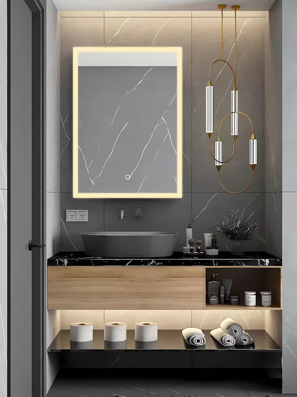 Bijelo pravokutno ogledalo SAT Feel 60x80 cm s LED osvjetljenjem i senzorskim upravljanjem