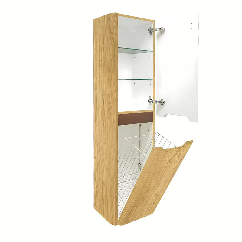 Visoka viseća kupaonski ormarić SAT Fusion 40x149x33 cm u dekoru medenog hrasta sa staklenim policama