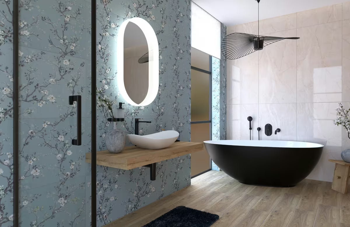 Ovalno LED ogledalo SAT Fusion 54x94 cm s osvijetljenim prozirnim okvirom i senzorskim upravljanjem