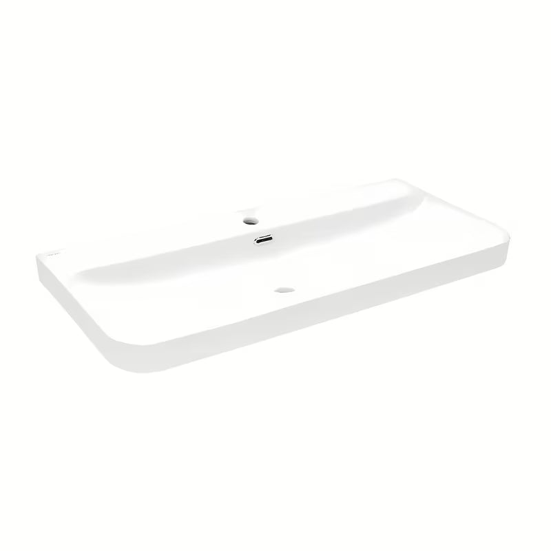 Bijeli sjajni keramički umivaonik za kupaonski ormarić SAT Fusion 100,6x46,3 cm sa središnjim otvorom i preljevom.