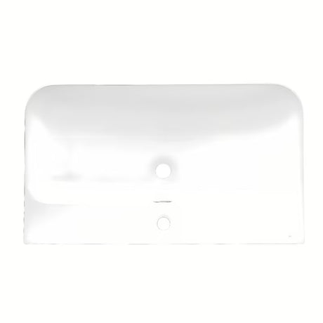 Bijeli sjajni keramički umivaonik za kupaonski ormarić SAT Fusion s preljevom i središnjim otvorom pro slavinu.