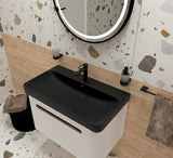 Keramički umivaonik za kupaonski ormarić SAT Fusion u mat crnoj boji s otvorom pro slavinu u sredini