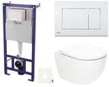 Viseći WC set SAT Fusion s vrtložnim ispiranjem, vodokotlićem, bijelom tipkom za ispiranje i duroplast WC daskom