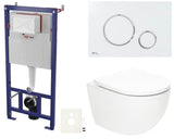 Viseći WC set SAT Fusion s vrtložnim ispiranjem, modulom, vodokotlićem, bijelom tipkom i sjedalom