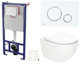 Viseći WC set SAT Fusion s vrtložnim ispiranjem, vodokotlićem, aktivacijskom tipkom bijela mat i sjedalom
