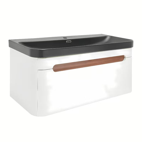 Viseća ormarić s keramičkim umivaonikom SAT Fusion u mat bijeloj boji s utičnicom i zaobljenim kutovima.