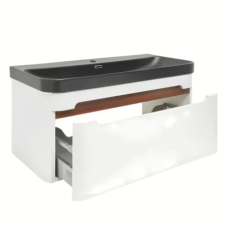 Viseća ormarić s keramičkim umivaonikom SAT Fusion u mat bijeloj boji s utičnicom i zaobljenim kutovima.