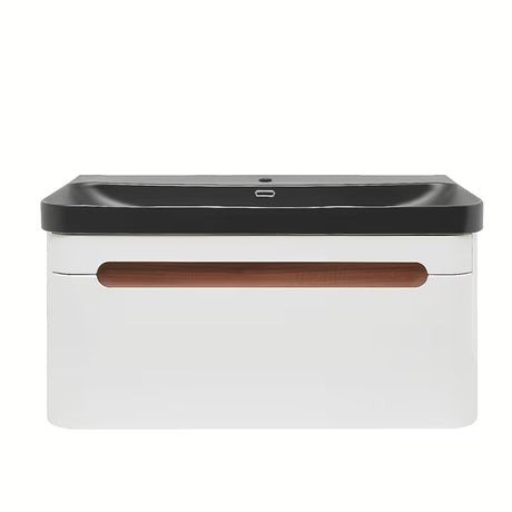 Viseća ormarić s keramičkim umivaonikom SAT Fusion u mat bijeloj boji s utičnicom i zaobljenim kutovima.