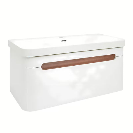 Viseća kupaonski ormarić SAT Fusion s keramičkim umivaonikom u mat bijeloj izvedbi