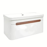 Viseća kupaonski ormarić SAT Fusion s keramičkim umivaonikom u mat bijeloj boji