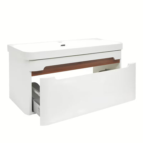 Viseća kupaonski ormarić SAT Fusion s keramičkim umivaonikom u mat bijeloj boji