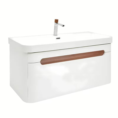 Viseća kupaonski ormarić SAT Fusion s umivaonikom u mat bijeloj boji sa zaobljenim kutovima