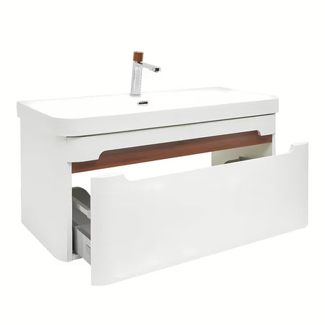 Viseća kupaonski ormarić SAT Fusion s umivaonikom u mat bijeloj boji sa zaobljenim kutovima