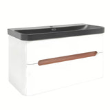 Viseća kupaonski ormarić SAT Fusion u mat bijeloj s keramičkim umivaonikom u mat crnoj