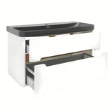 Viseća kupaonski ormarić SAT Fusion u mat bijeloj s keramičkim umivaonikom u mat crnoj