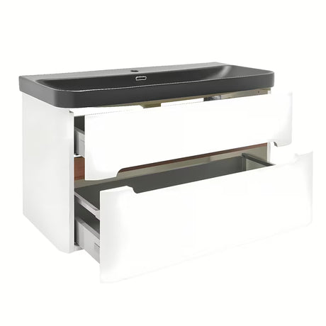 Viseća kupaonski ormarić SAT Fusion u mat bijeloj s keramičkim umivaonikom u mat crnoj