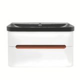 Viseća kupaonski ormarić SAT Fusion u mat bijeloj s keramičkim umivaonikom u mat crnoj