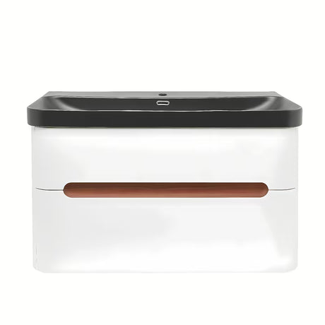 Viseća kupaonski ormarić SAT Fusion u mat bijeloj s keramičkim umivaonikom u mat crnoj