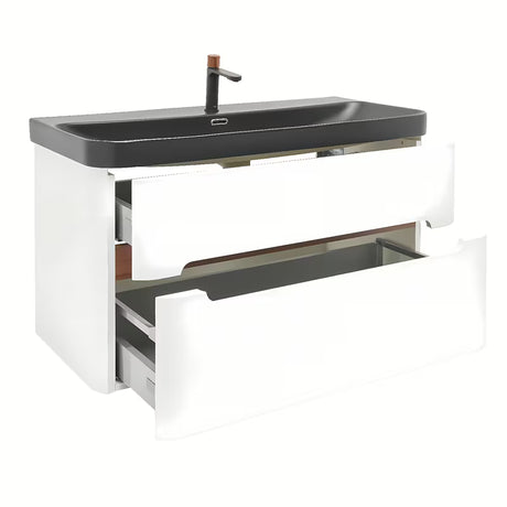 Viseća kupaonski ormarić SAT Fusion s umivaonikom u mat bijeloj boji s dvije ladice