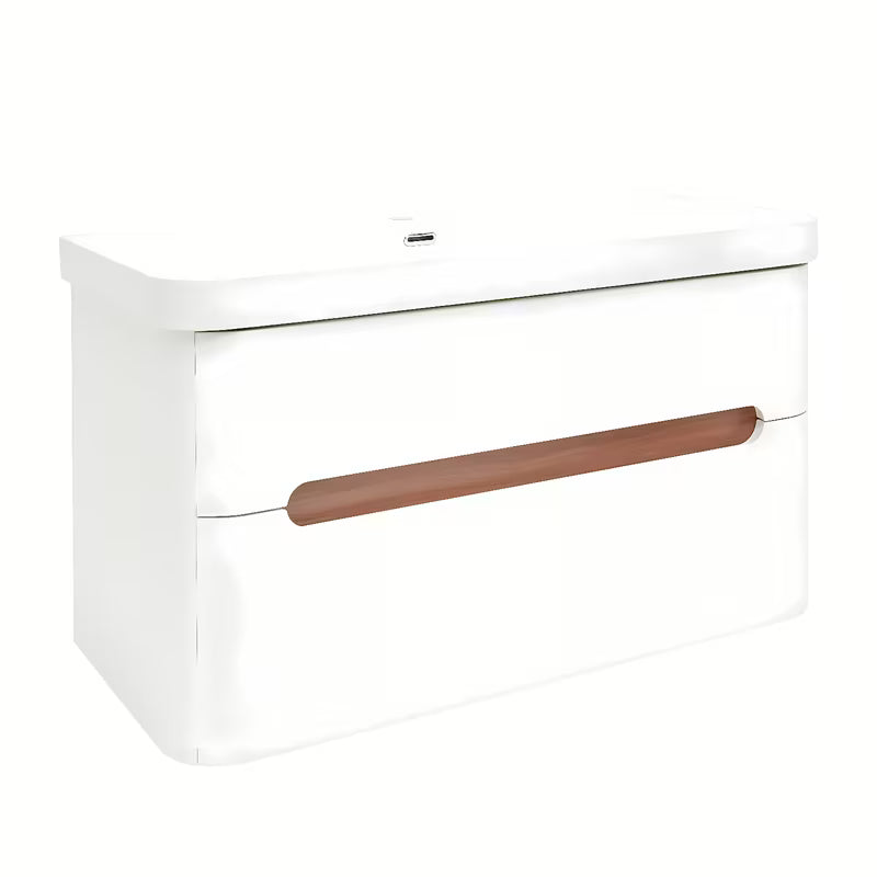 Viseća kupaonski ormarić s umivaonikom SAT Fusion u mat bijeloj boji s dvije ladice.