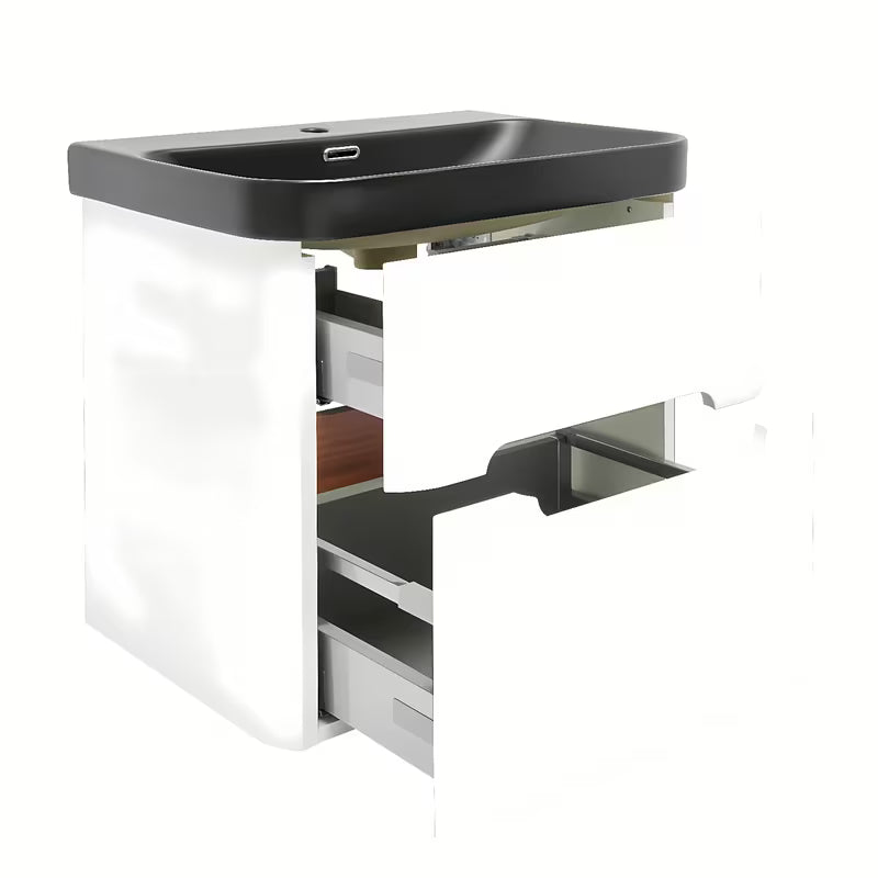 Viseća ormarić s umivaonikom SAT Fusion 57,5x53x45 cm u mat bijeloj boji s mat crnim umivaonikom.