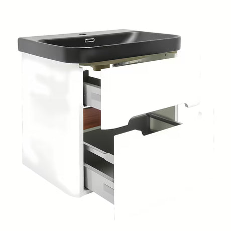 Viseća ormarić s umivaonikom SAT Fusion 57,5x53x45 cm u mat bijeloj boji s mat crnim umivaonikom.