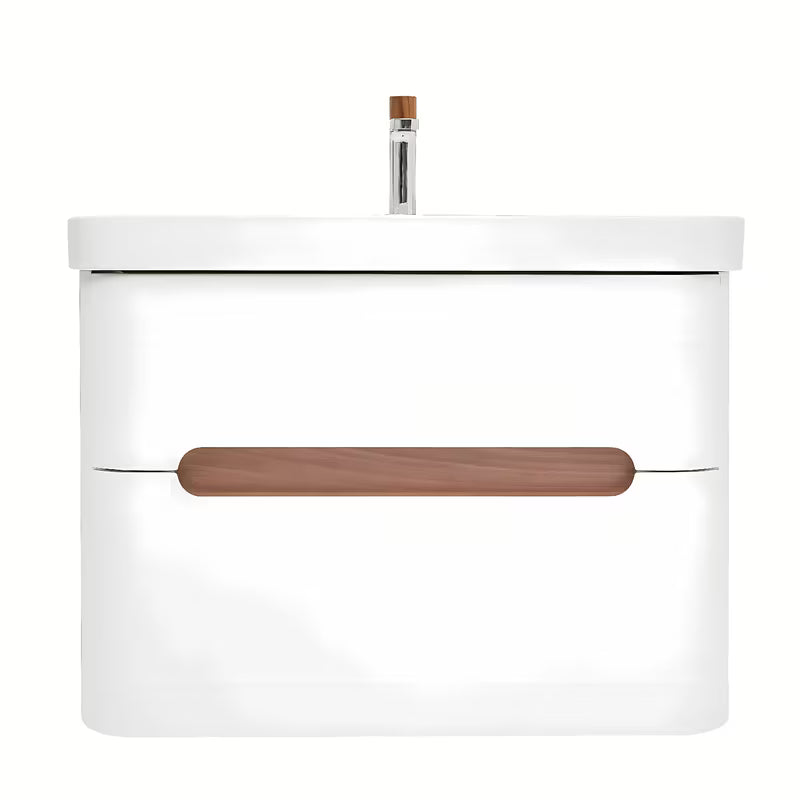 Viseća kupaonski ormarić SAT Fusion s keramičkim umivaonikom u mat bijeloj izvedbi