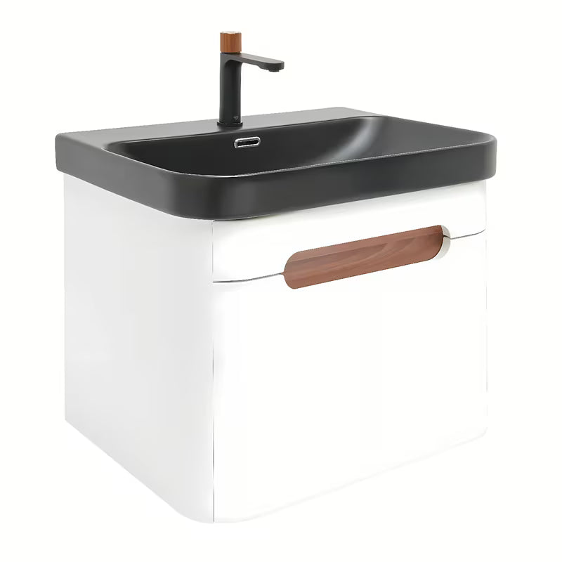 Viseća ormarić s umivaonikom SAT Fusion u mat bijeloj boji sa zaobljenim rubovima i ladicom