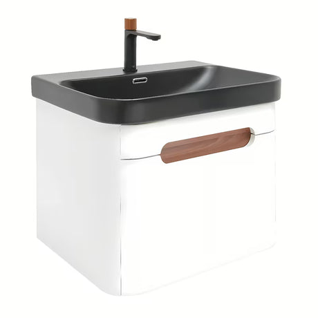 Viseća ormarić s umivaonikom SAT Fusion u mat bijeloj boji sa zaobljenim rubovima i ladicom