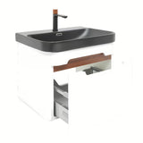 Viseća ormarić s umivaonikom SAT Fusion u mat bijeloj boji sa zaobljenim rubovima i ladicom