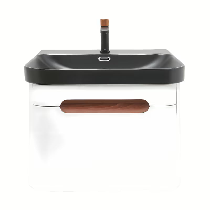 Viseća ormarić s umivaonikom SAT Fusion u mat bijeloj boji sa zaobljenim rubovima i ladicom