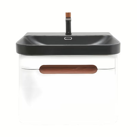 Viseća ormarić s umivaonikom SAT Fusion u mat bijeloj boji sa zaobljenim rubovima i ladicom