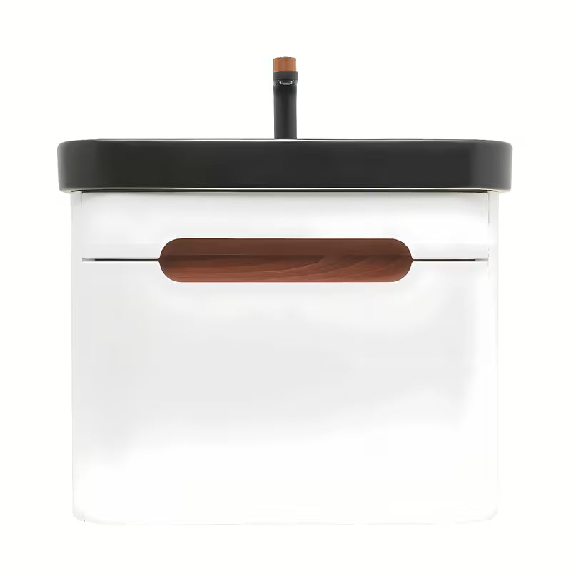 Viseća ormarić s umivaonikom SAT Fusion u mat bijeloj boji sa zaobljenim rubovima i ladicom