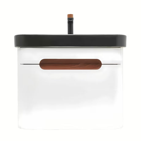 Viseća ormarić s umivaonikom SAT Fusion u mat bijeloj boji sa zaobljenim rubovima i ladicom