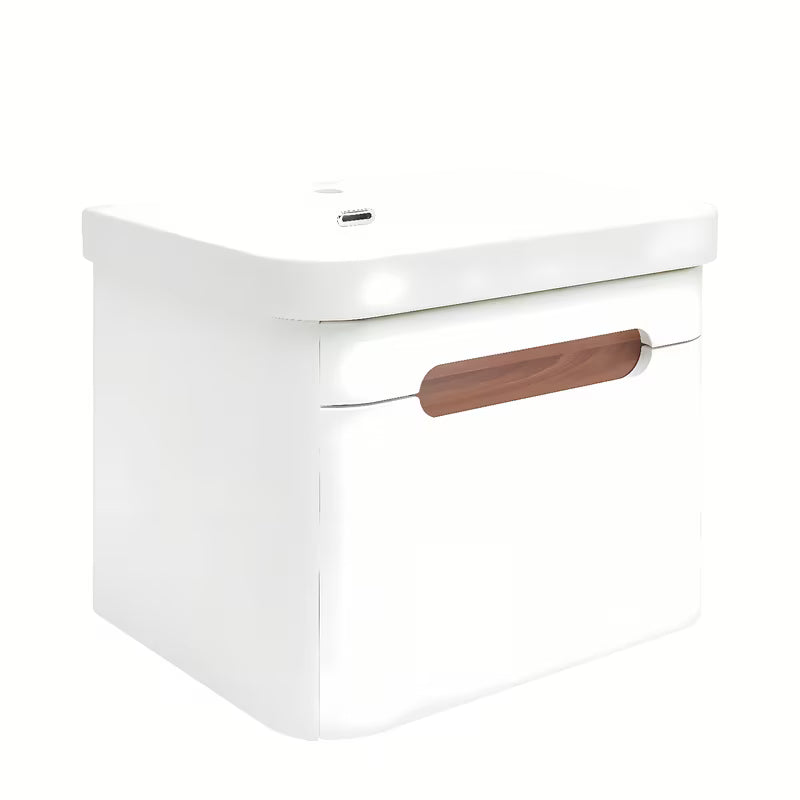 Viseća kupaonski ormarić SAT Fusion s keramičkim umivaonikom u mat bijeloj boji