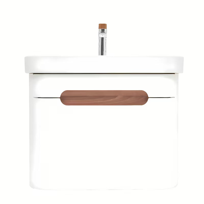 Viseća kupaonski ormarić SAT Fusion s keramičkim umivaonikom u mat bijeloj boji s utičnicom.