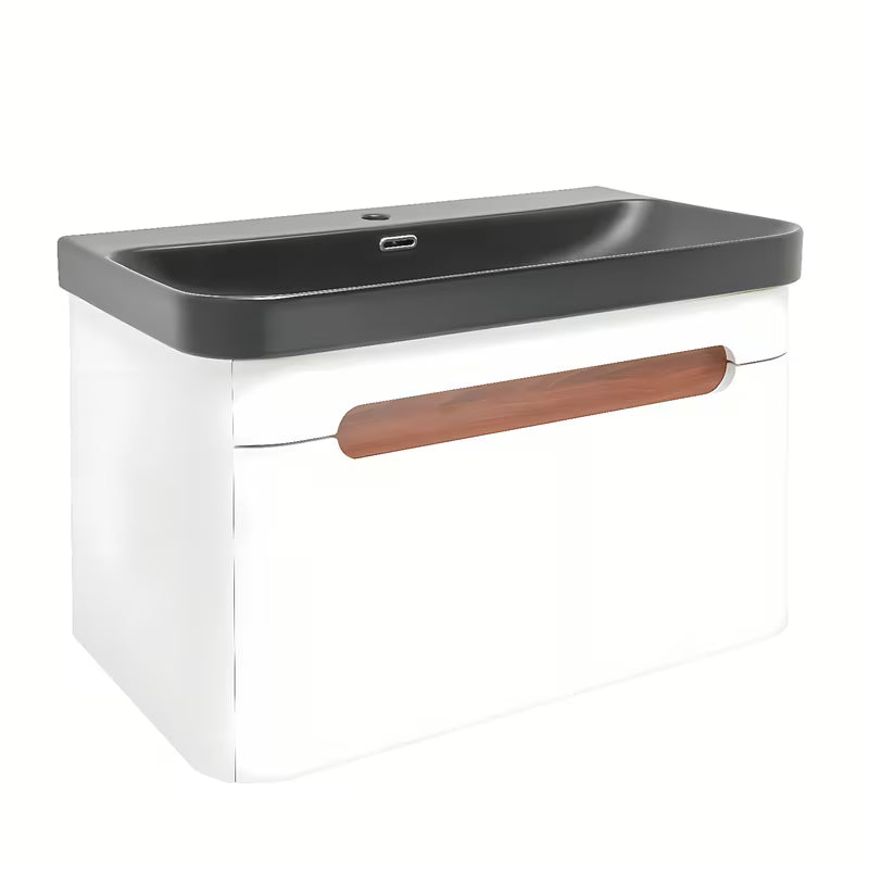 Viseća ormarić s umivaonikom SAT Fusion u mat bijeloj boji s mat crnim umivaonikom