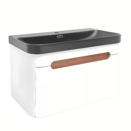 Viseća ormarić s umivaonikom SAT Fusion u mat bijeloj boji s mat crnim umivaonikom