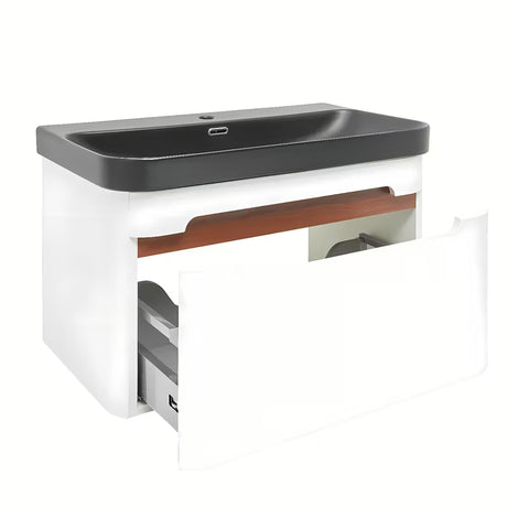 Viseća ormarić s umivaonikom SAT Fusion u mat bijeloj boji s mat crnim umivaonikom