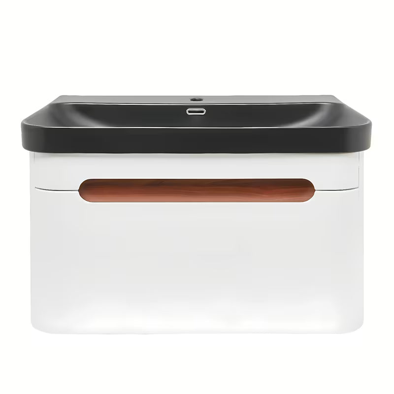 Viseća ormarić s umivaonikom SAT Fusion u mat bijeloj boji s mat crnim umivaonikom