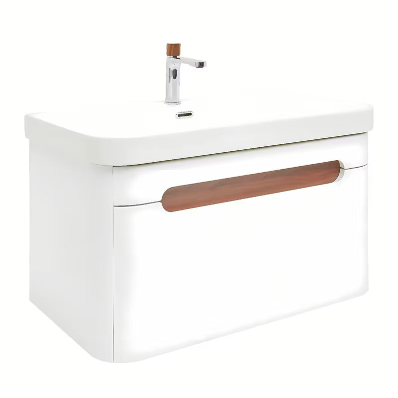 Viseća kupaonski ormarić SAT Fusion s keramičkim umivaonikom u mat bijeloj izvedbi